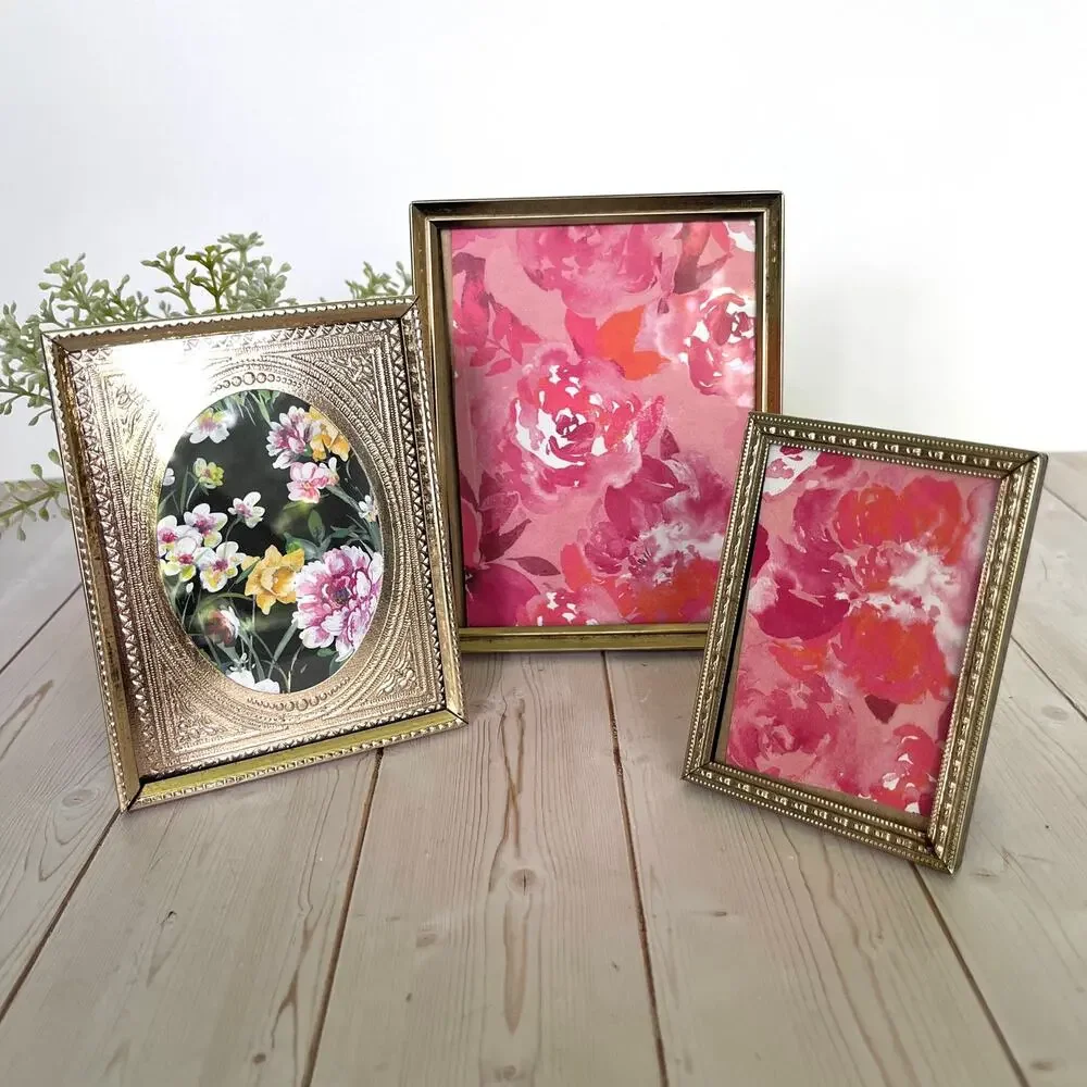 Lot of 3 Small Vintage Gold Metal Frames 4